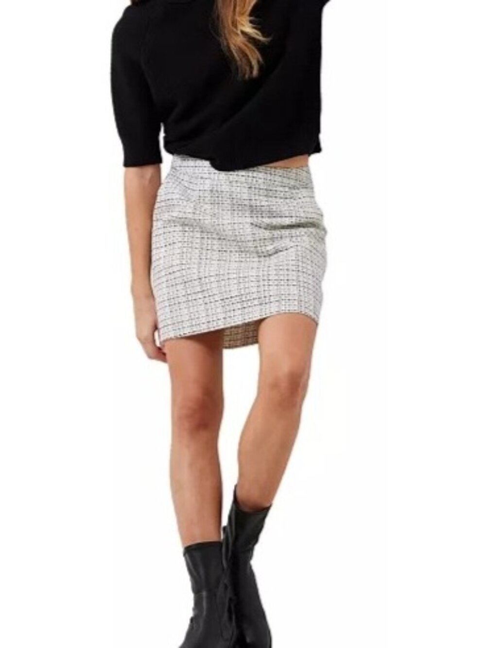 FRENCH CONNECTION Womens Effie Boucle Pocket Skirt~Size 4~Cream/Black NWT L17 06